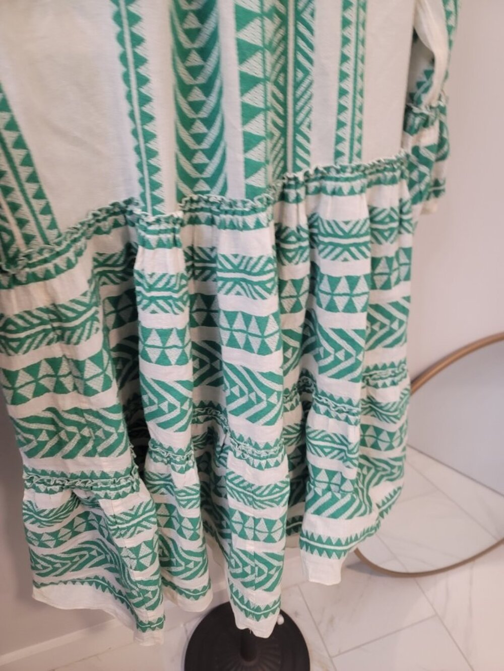 Devotion Twins Women's Ella Short Dress Green White Boho Tiered Cotton Size Xs - Picture 6 of 7